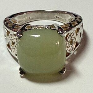#44 Vintage Jade Pi Disc Ring, Unique, Intricate 925 silver SZ: 6 3/4
